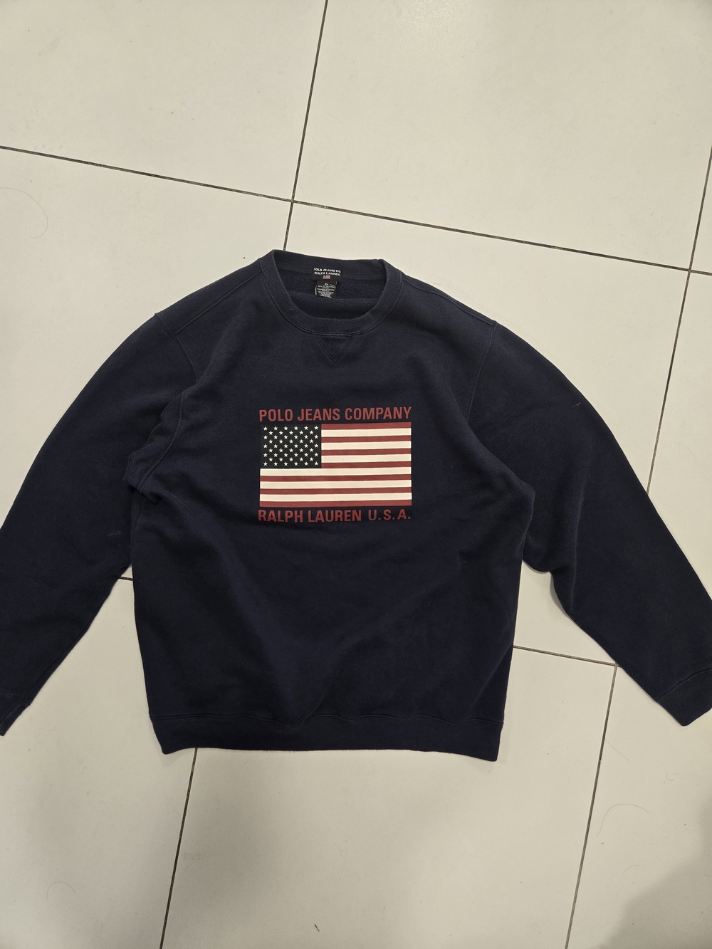 Ralph Lauren Navy Crewneck with American Flag Graphic Size XL